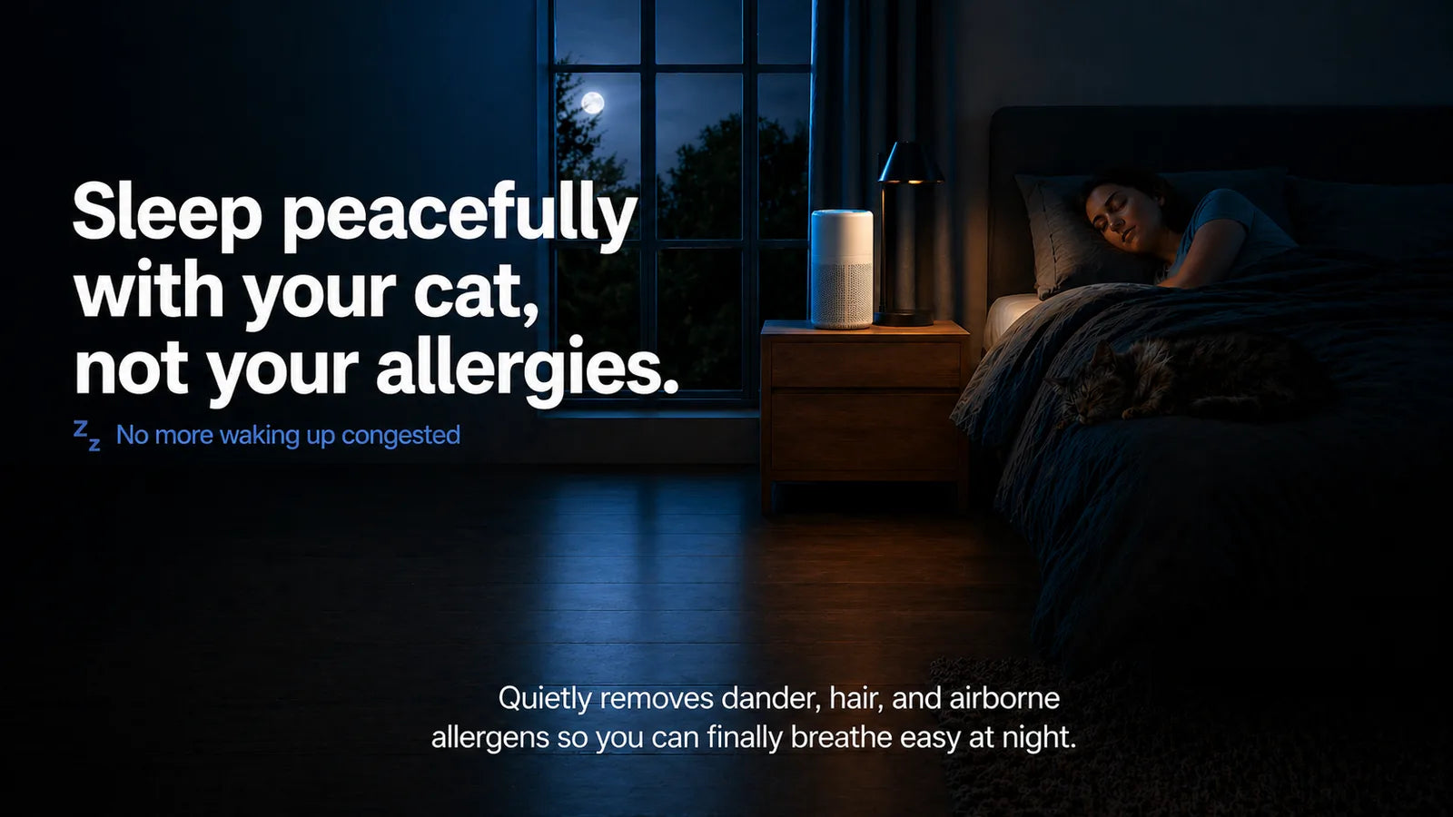 Fealine Air purifier reducing cat odor and dander in a modern living room