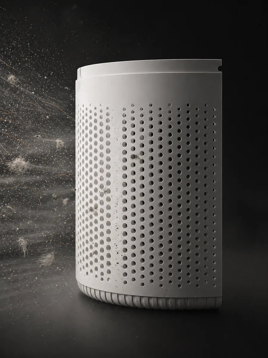 Pre-filter stage — captures fur, dust, and litter