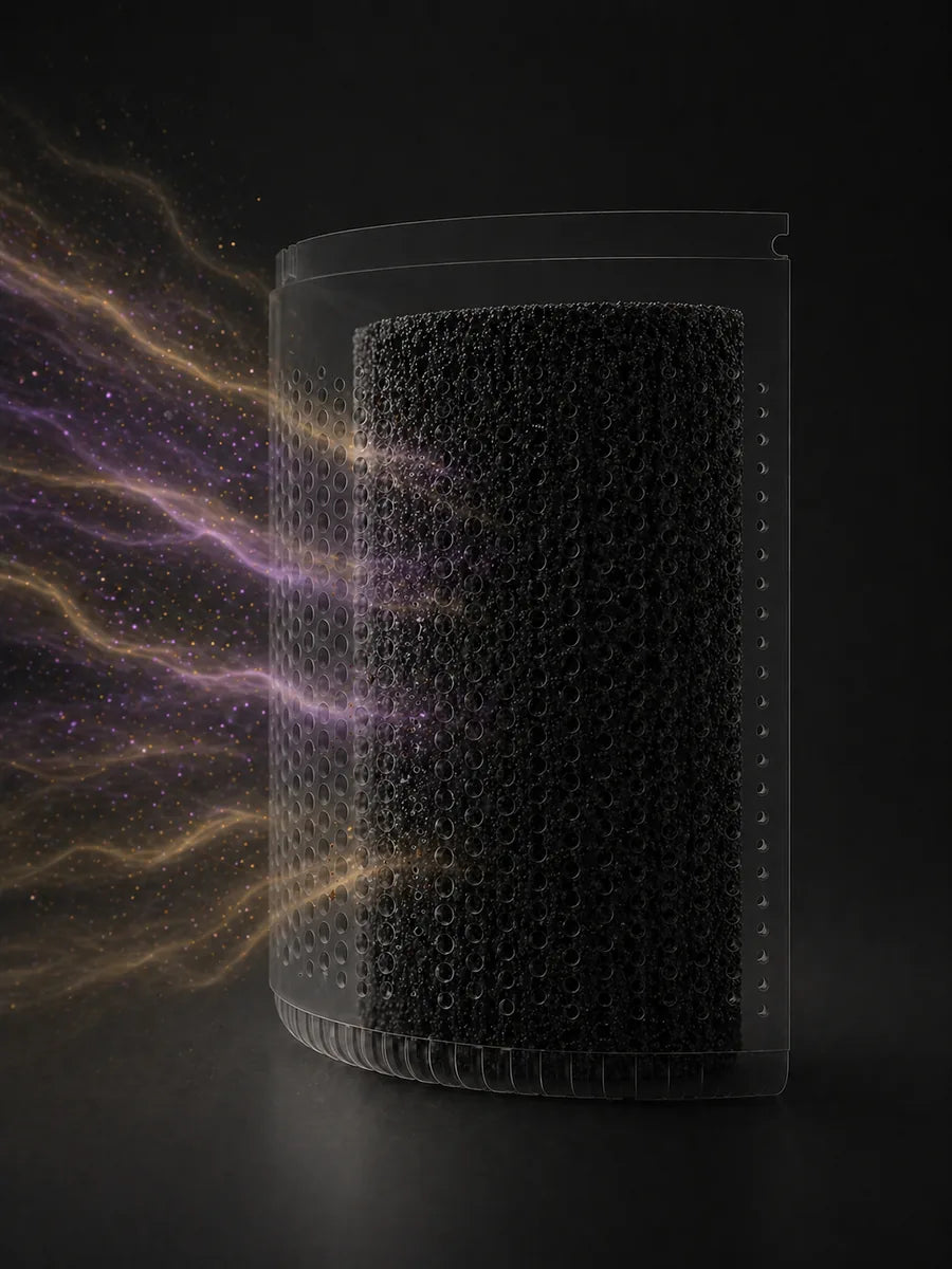 Activated carbon stage — eliminates odors at the source